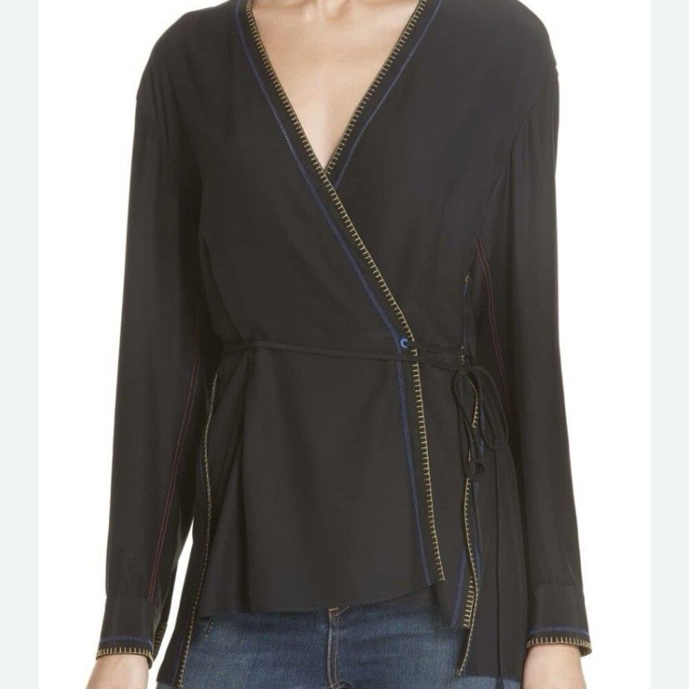 Rag and Bone Womens Lina Tie-Waist Silk Blouse Black Size Medium